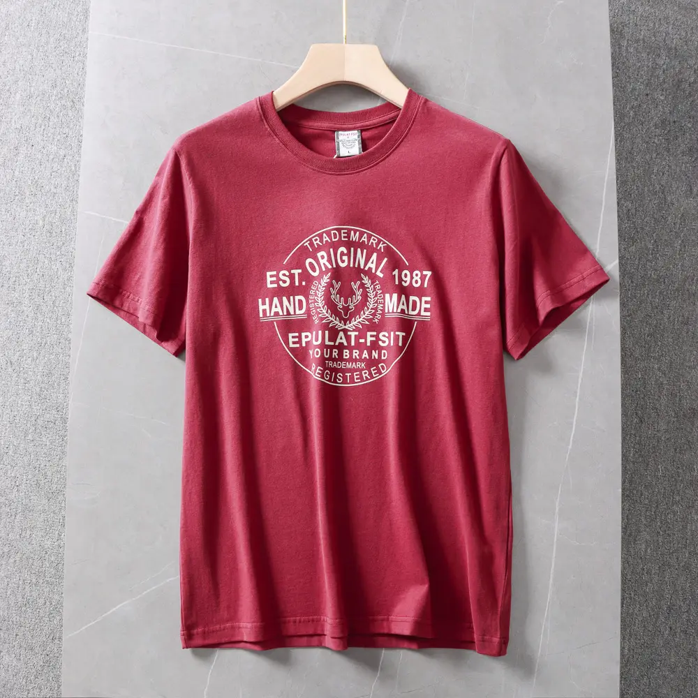 2024 Summer New American Retro Short Sleeve O-neck Letter Printed T-shirt Men's Simple 100% Cotton Washed Casual Youth Tops