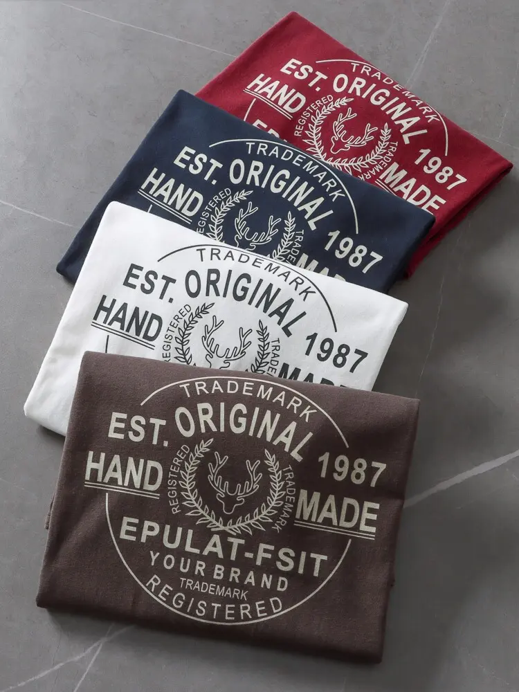 2024 Summer New American Retro Short Sleeve O-neck Letter Printed T-shirt Men's Simple 100% Cotton Washed Casual Youth Tops