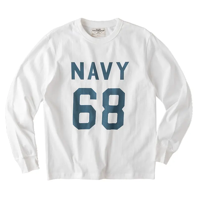 Spring New American Retro 280g Long-sleeved O-neck Letter Printed T-shirt Men's Amekaji 100% Cotton Washed Casual Sport Tops