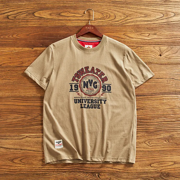 2024 Summer New American Retro Short Sleeve O-neck Letter Printed T-shirt Men's Simple 100% Cotton Washed Casual Youth Tops