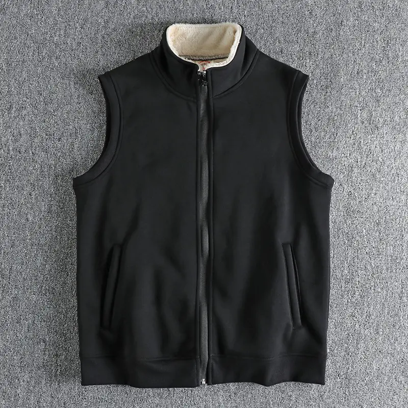 963# Winter New American Retro Sleeveless Stand Collar Thickened Lambs Velvet Vest Men's Fashion Simple Warm Casual Waistcoat