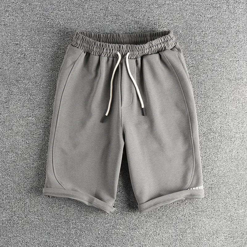 Summer New American Retro Knitted Solid Color Shorts Men's High Street Elastic Wasit Drawstring Sport Casual Loose 5-point Pants