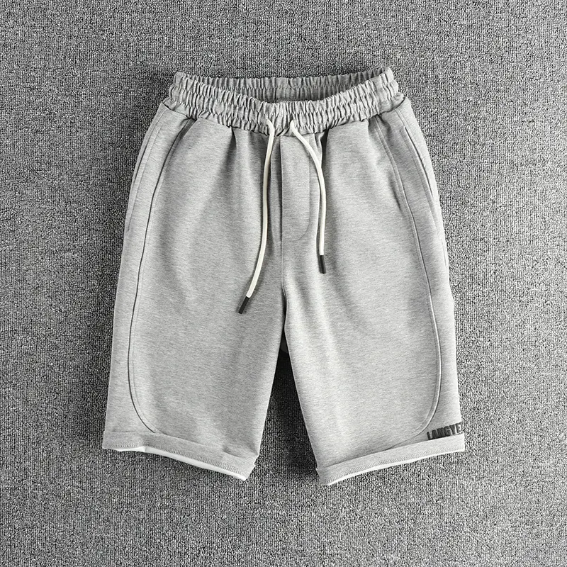 Summer New American Retro Knitted Solid Color Shorts Men's High Street Elastic Wasit Drawstring Sport Casual Loose 5-point Pants