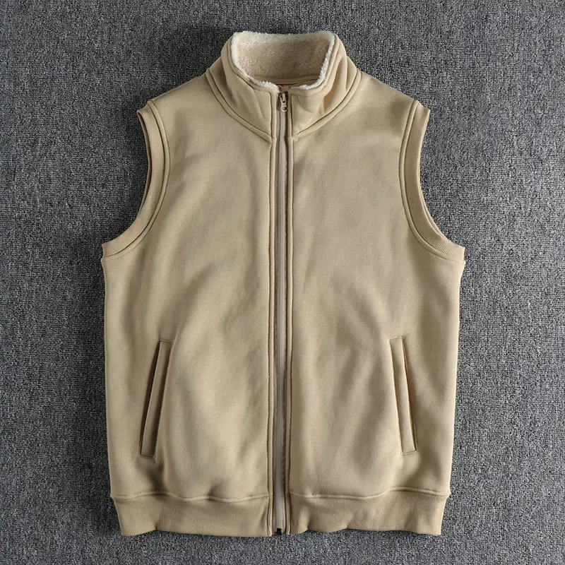 963# Winter New American Retro Sleeveless Stand Collar Thickened Lambs Velvet Vest Men's Fashion Simple Warm Casual Waistcoat