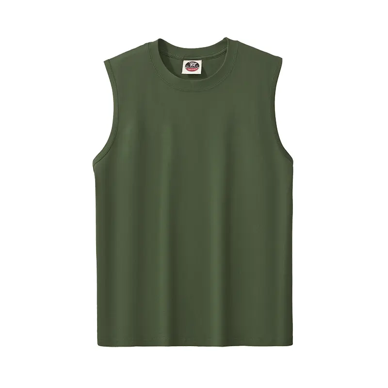 Summer New American Sleeveless O-neck Solid Color T-shirt Men's Fashion 100% Cotton Washed Casual Sports Fitness Basketball Vest