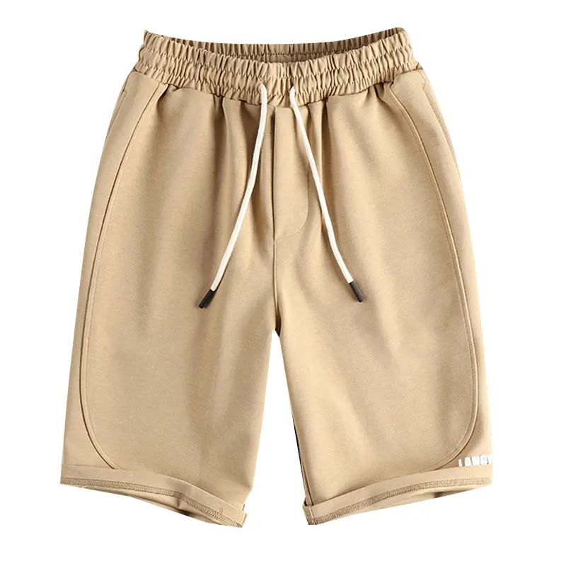 Summer New American Retro Knitted Solid Color Shorts Men's High Street Elastic Wasit Drawstring Sport Casual Loose 5-point Pants