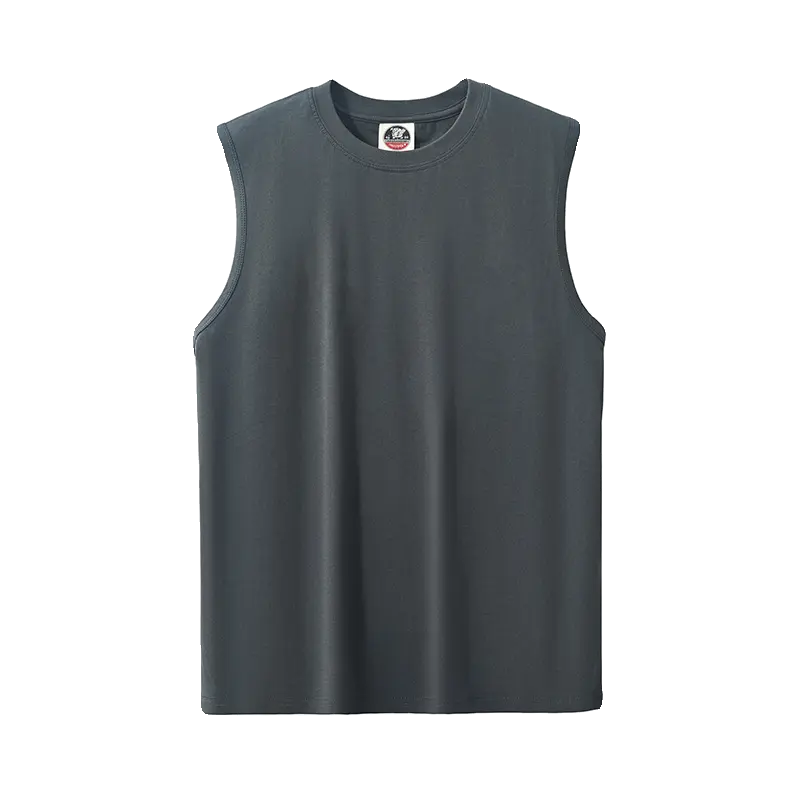 Summer New American Sleeveless O-neck Solid Color T-shirt Men's Fashion 100% Cotton Washed Casual Sports Fitness Basketball Vest