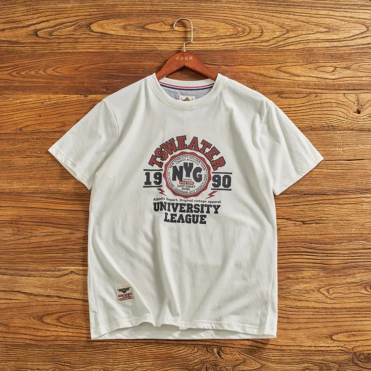 2024 Summer New American Retro Short Sleeve O-neck Letter Printed T-shirt Men's Simple 100% Cotton Washed Casual Youth Tops