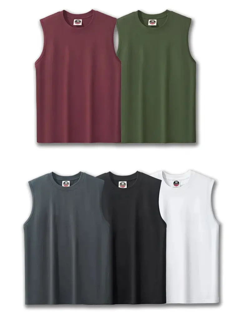 Summer New American Sleeveless O-neck Solid Color T-shirt Men's Fashion 100% Cotton Washed Casual Sports Fitness Basketball Vest