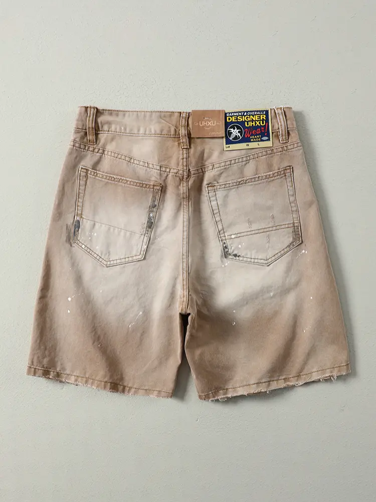 2025 Summer New American Retro Paint Dots Cargo Shorts Men's High Street 100% Cotton Washed Casual Loose Straight 5-point Pants
