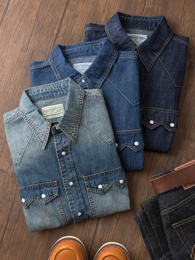 Autumn New American Retro Heavyweight Double Pocket Denim Cargo Shirt Men's Simple 100% Cotton Washed Casual Blouses Thin Jacket
