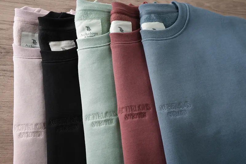 2025 Autumn Winter New American Retro Long Sleeve O-neck Heavyweight Embroidery Sweatshirts Men's Casual Thick Velvet Sportwear