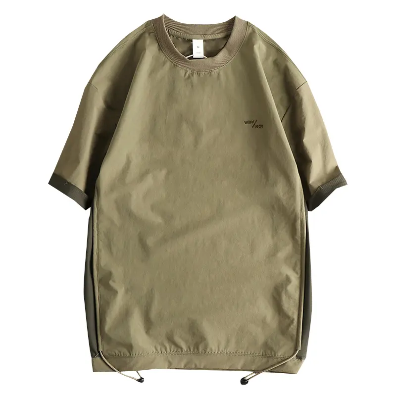Summer New American Outdoor Short-sleeved O-neck Side Breathable Splicing T-shirt Men's Ice Silk Quick Drying Casual Loose Tops