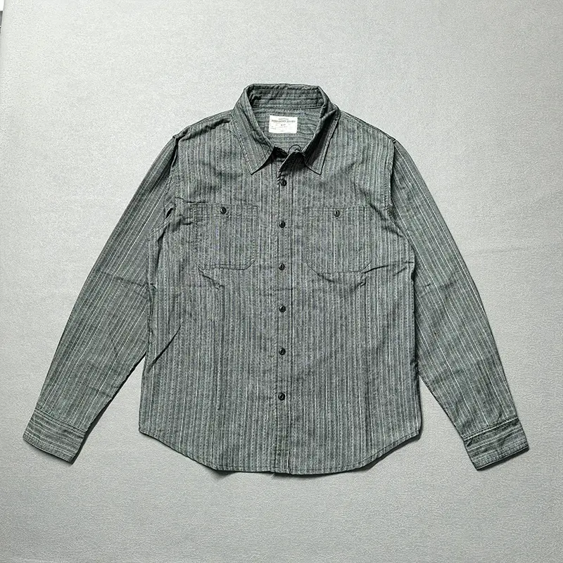 2025 Autumn and Winter New American Retro Long-Sleeve Lapel Corduroy Striped Shirt Men's Simple Double Pocket Casual Blouses
