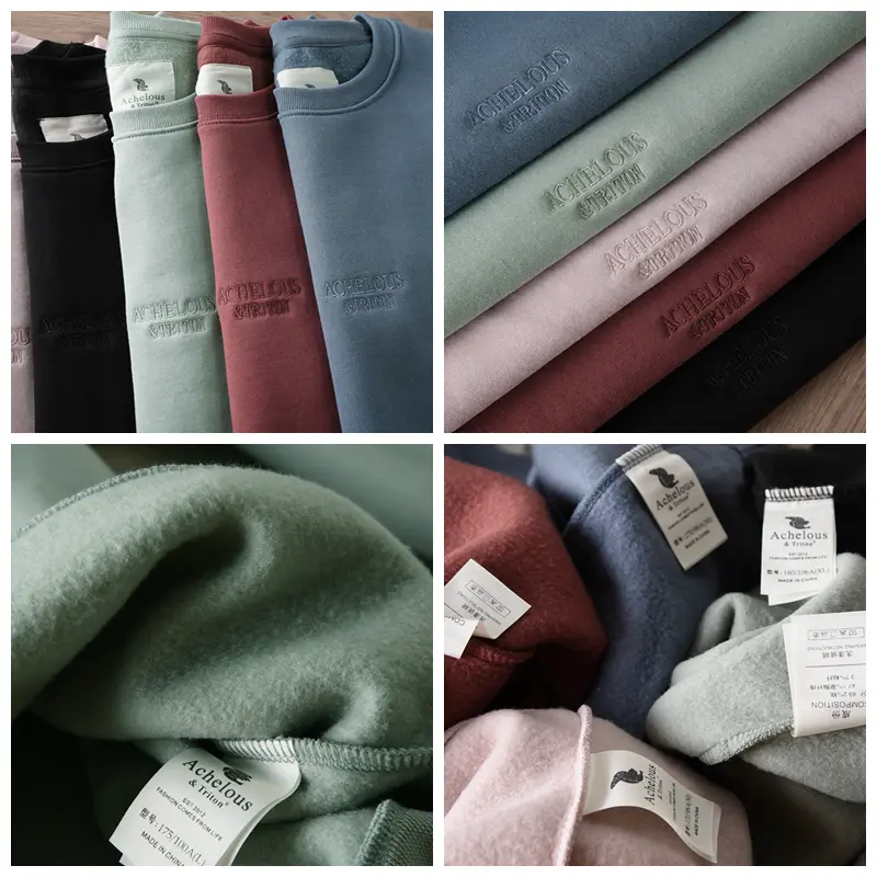 2025 Autumn Winter New American Retro Long Sleeve O-neck Heavyweight Embroidery Sweatshirts Men's Casual Thick Velvet Sportwear