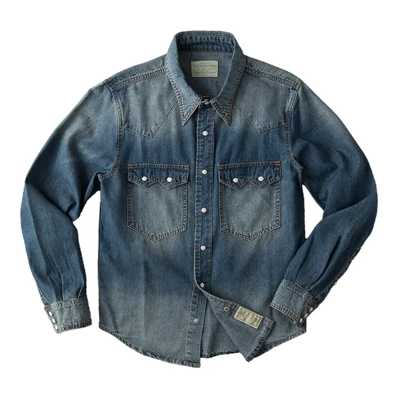 Autumn New American Retro Heavyweight Double Pocket Denim Cargo Shirt Men's Simple 100% Cotton Washed Casual Blouses Thin Jacket