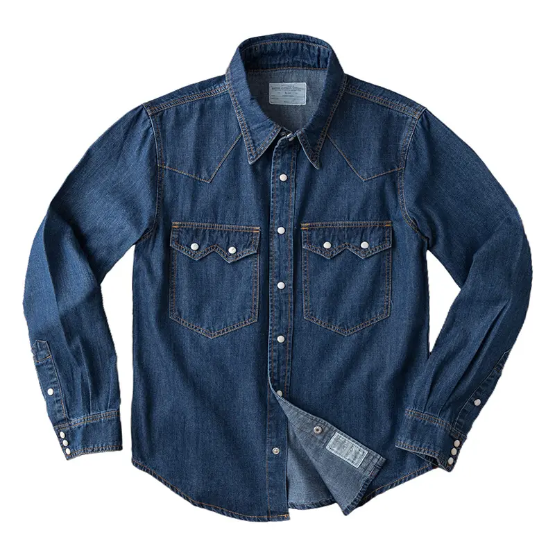 Autumn New American Retro Heavyweight Double Pocket Denim Cargo Shirt Men's Simple 100% Cotton Washed Casual Blouses Thin Jacket