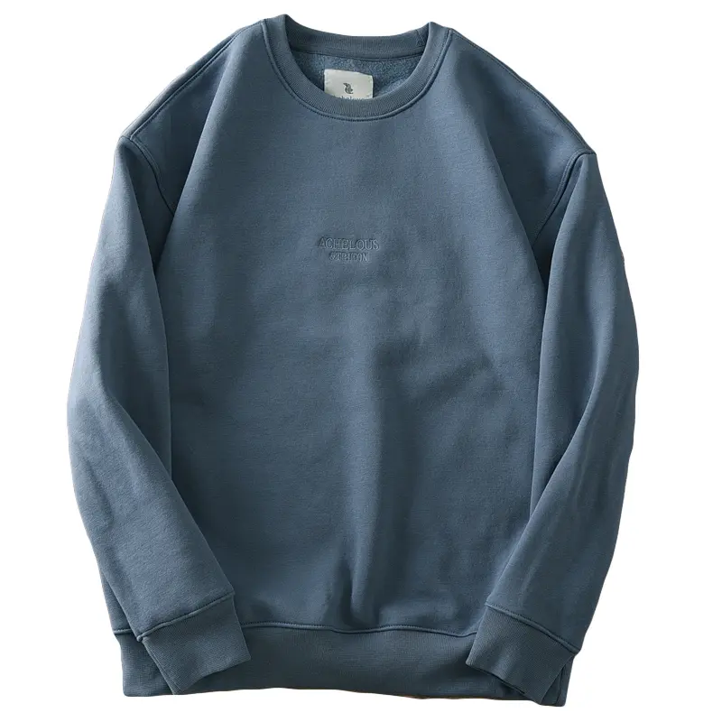2025 Autumn Winter New American Retro Long Sleeve O-neck Heavyweight Embroidery Sweatshirts Men's Casual Thick Velvet Sportwear