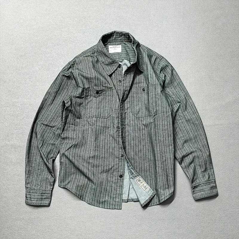 2025 Autumn and Winter New American Retro Long-Sleeve Lapel Corduroy Striped Shirt Men's Simple Double Pocket Casual Blouses