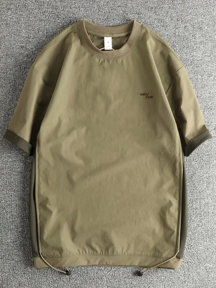Summer New American Outdoor Short-sleeved O-neck Side Breathable Splicing T-shirt Men's Ice Silk Quick Drying Casual Loose Tops