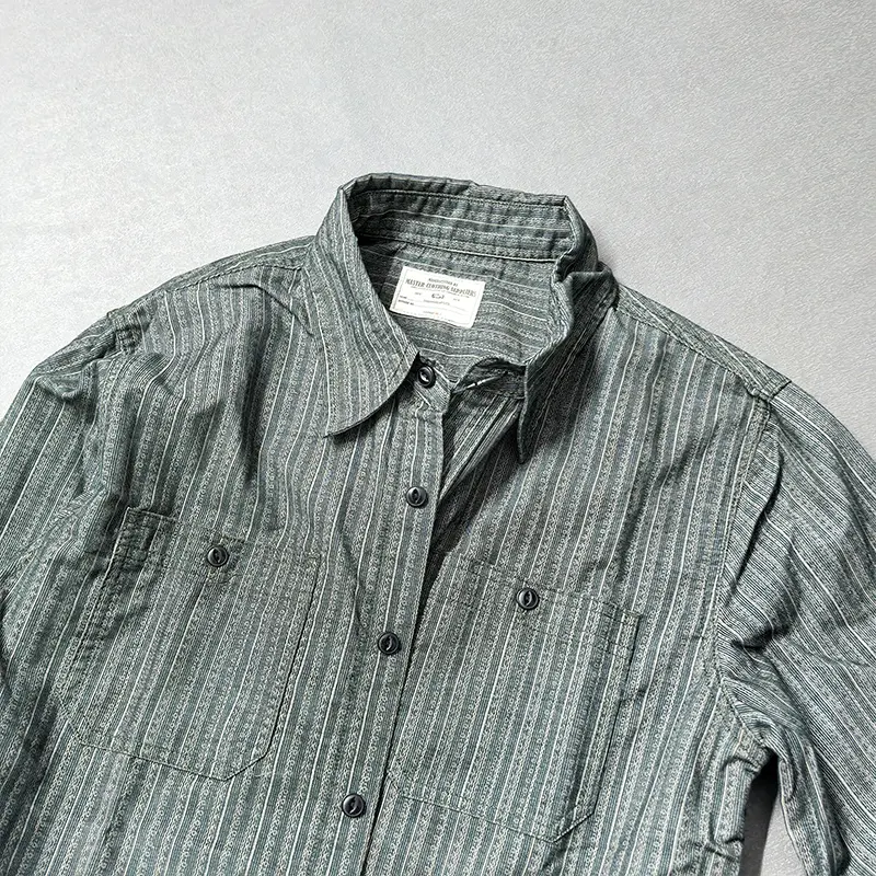 2025 Autumn and Winter New American Retro Long-Sleeve Lapel Corduroy Striped Shirt Men's Simple Double Pocket Casual Blouses