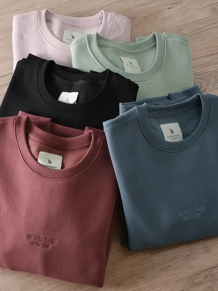 2025 Autumn Winter New American Retro Long Sleeve O-neck Heavyweight Embroidery Sweatshirts Men's Casual Thick Velvet Sportwear