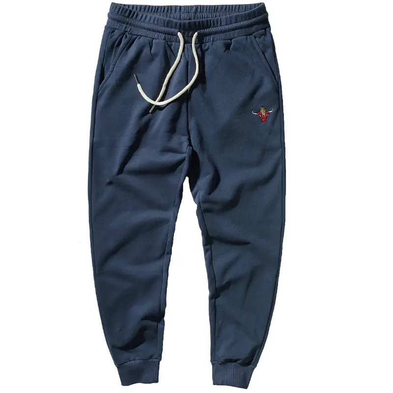 Autumn Winter American Retro Knitted Velvet Embroidery Sweatpants Men's Fashion Pure Cotton Loose Drawstring Sport Casual Pants