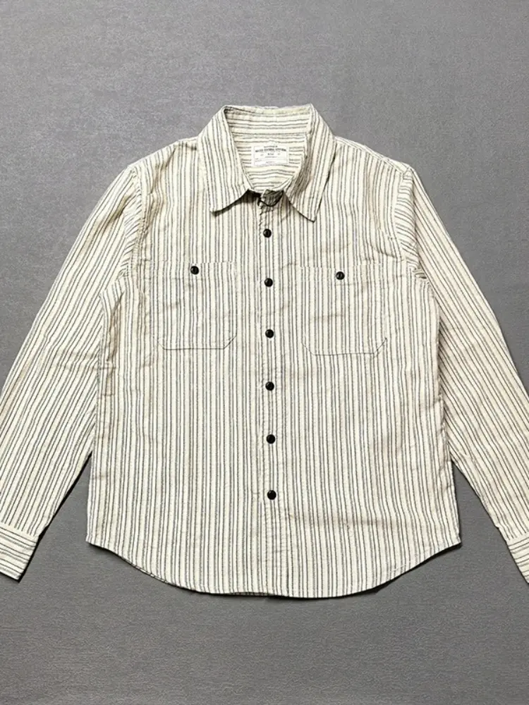 2025 Autumn and Winter New American Retro Long-Sleeve Lapel Corduroy Striped Shirt Men's Simple Double Pocket Casual Blouses