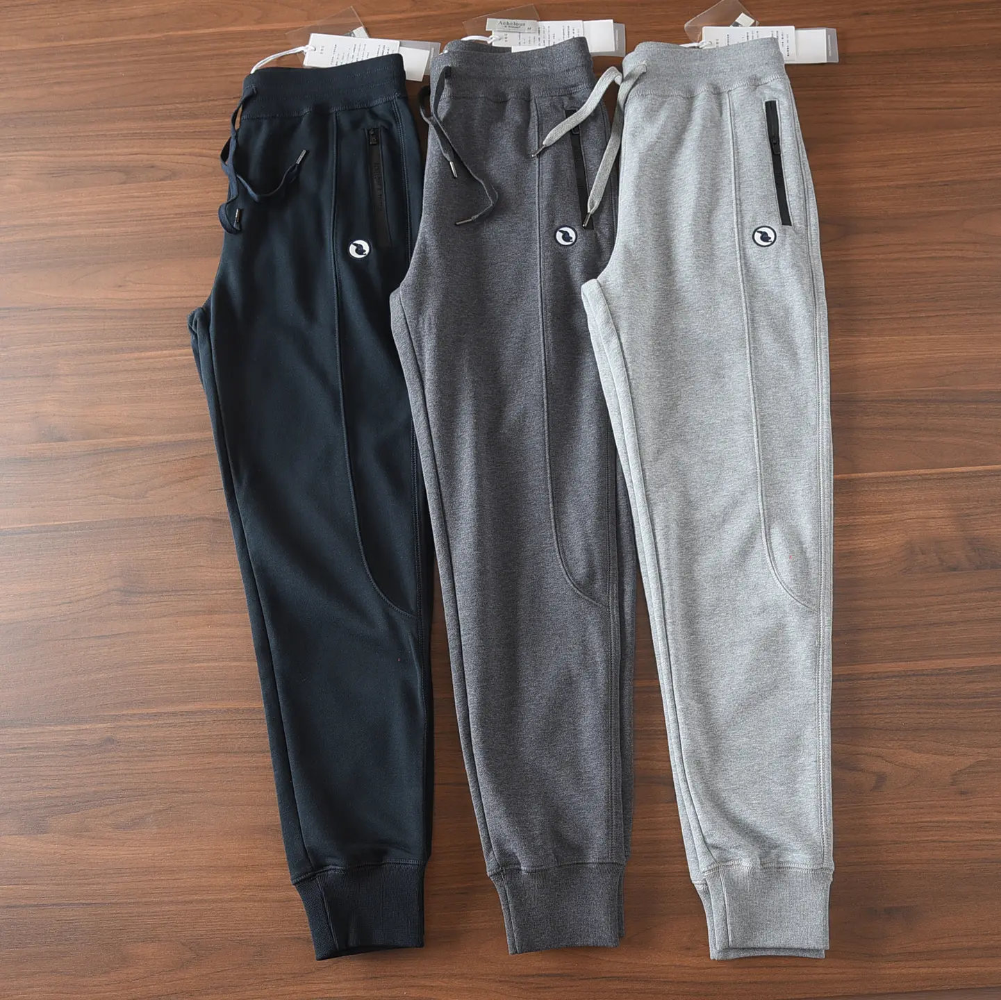 Spring Autumn New American Retro Embroidery Sweatpants Men's Simple 82% Cotton Washed Drawstring Sports Casual Ankle-tied Pants