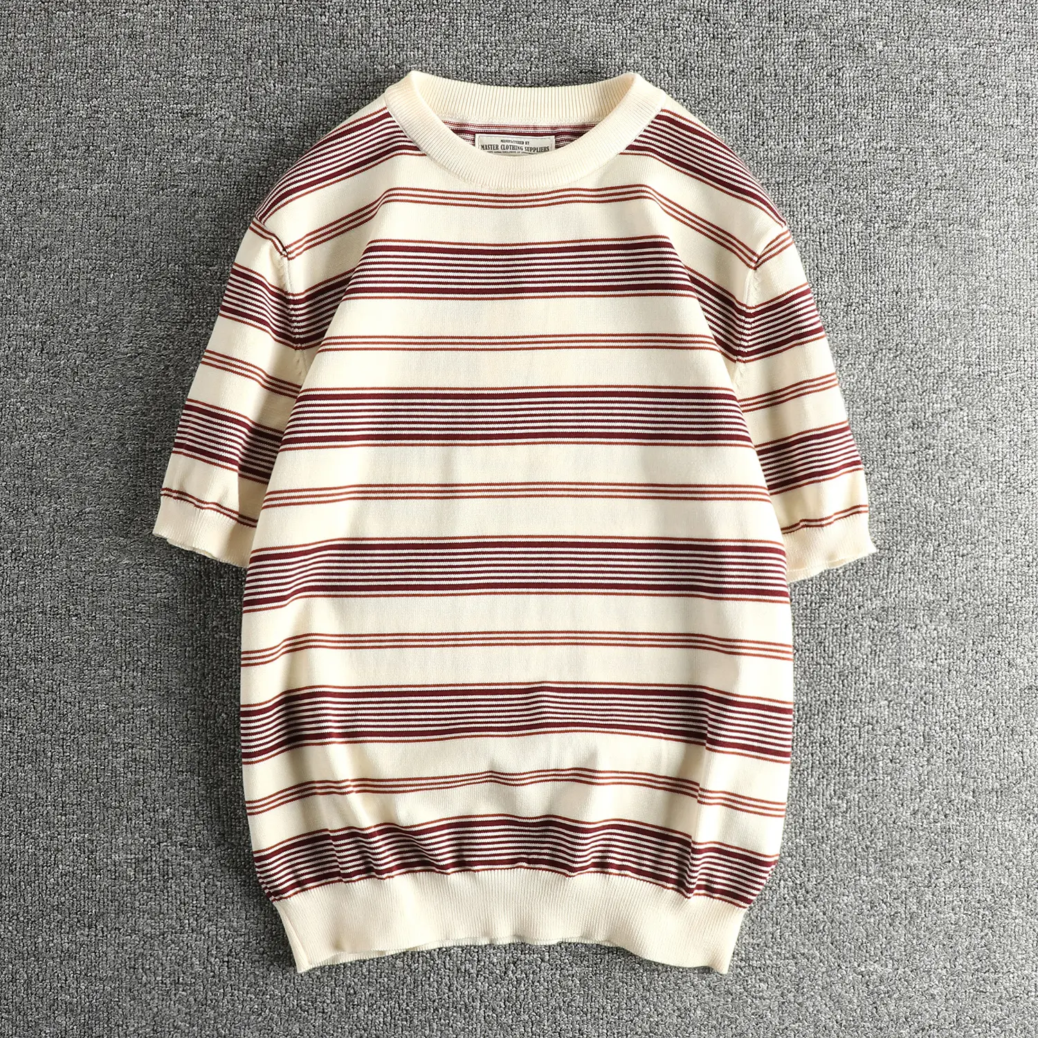 2025 Summer New American Retro 280G Short Sleeve O-neck Knitted Striped T-shirt Men's Simple 100% Cotton Washed Casual Slim Tops