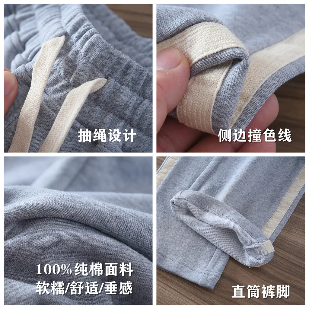 Spring Autumn American Retro Drawstring Knitted Striped Sweatpants Men's Simple 100% Cotton Sports Casual Loose Straight Pants