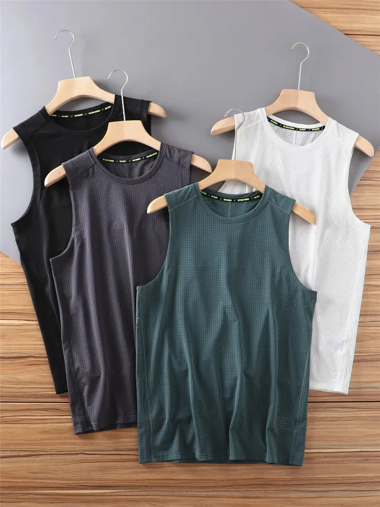 Summer New Breathable Holes All Over the Body Lightweight Cool High Elastic Sports Vest Men's Fitness Running Sleeveless Tops