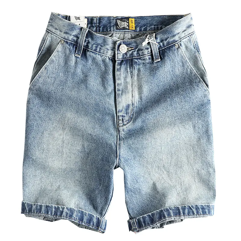 2025 Summer New American Retro Denim Cargo Shorts Men's Fashion 92.3% Cotton Washed Make Old Loose Straight Casual 5-point Pants