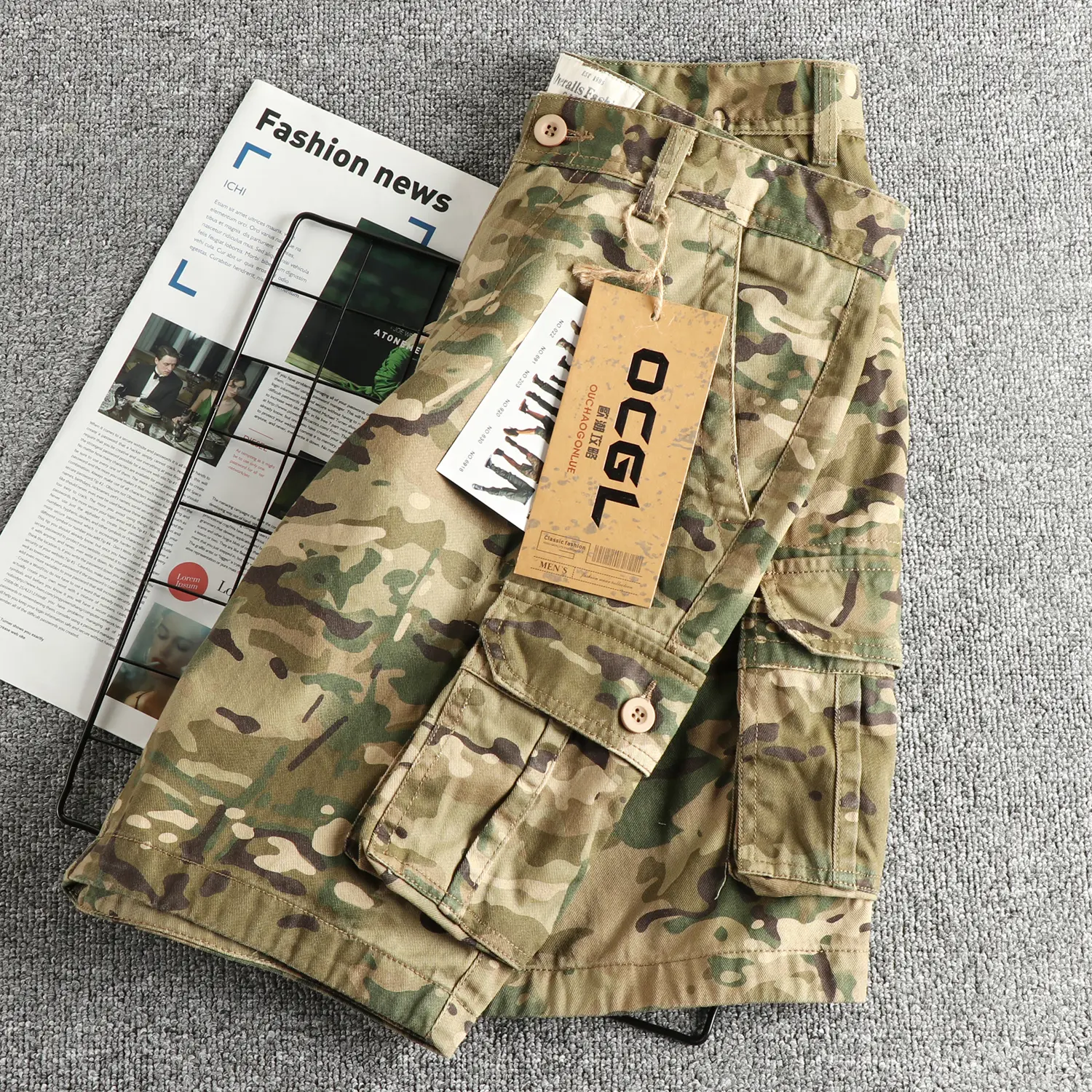 2025 Summer New American Retro Woven Khaki Camouflage Cargo Shorts Men's Fashion 100% Cotton Washed Old Casual 5-point Pants