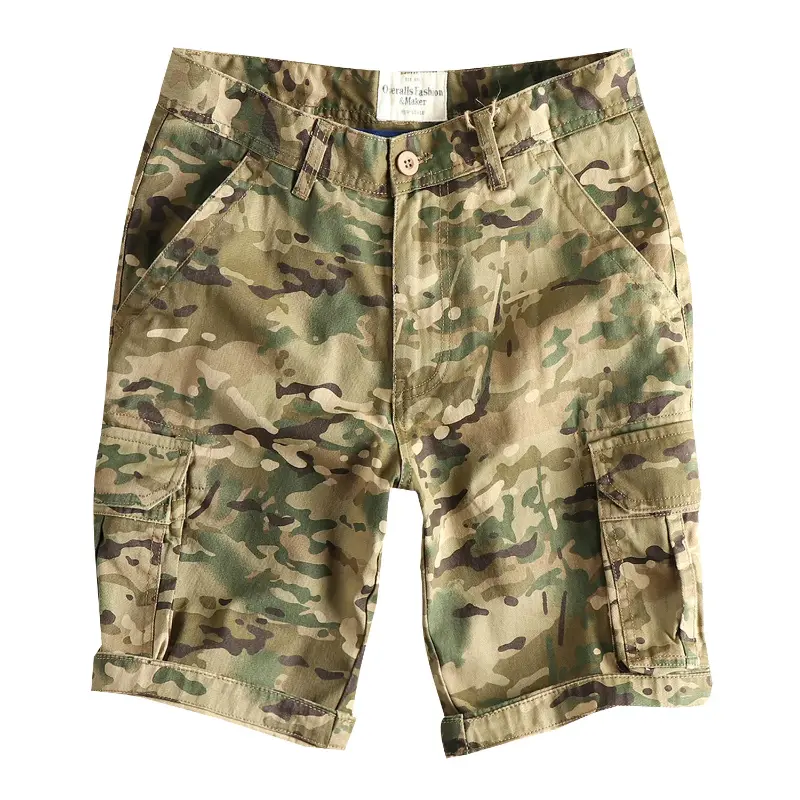 2025 Summer New American Retro Woven Khaki Camouflage Cargo Shorts Men's Fashion 100% Cotton Washed Old Casual 5-point Pants