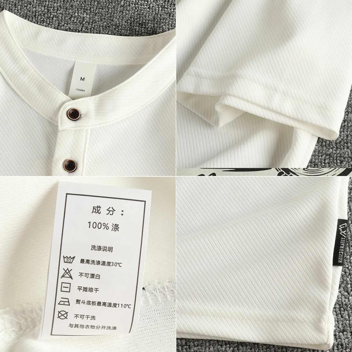 2025 Summer American Retro Short Sleeve Henry Collar 3D Printed T-shirt Men's Simple 100% Cotton Washed Casual Tough Guy Tops