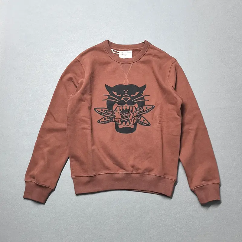 Spring New American Retro Heavyweight 500g Leopard Printed Sweatshirts Men's Fashion 100% Cotton Wash Pullover Casual Sportwear