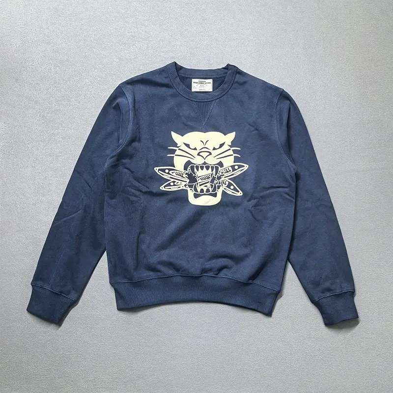 Spring New American Retro Heavyweight 500g Leopard Printed Sweatshirts Men's Fashion 100% Cotton Wash Pullover Casual Sportwear