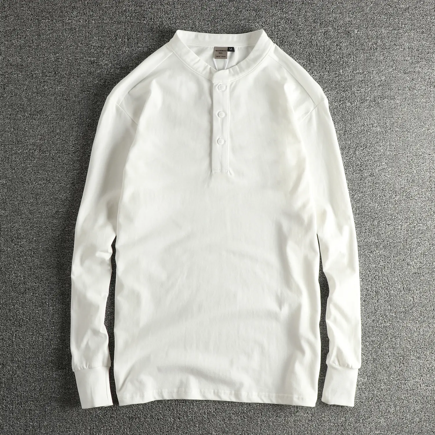 Autumn New American Retro Long Sleeve Henry Collar Solid Color T-shirt Men's Simple 100% Cotton Washed Casual Tough Guy Tops