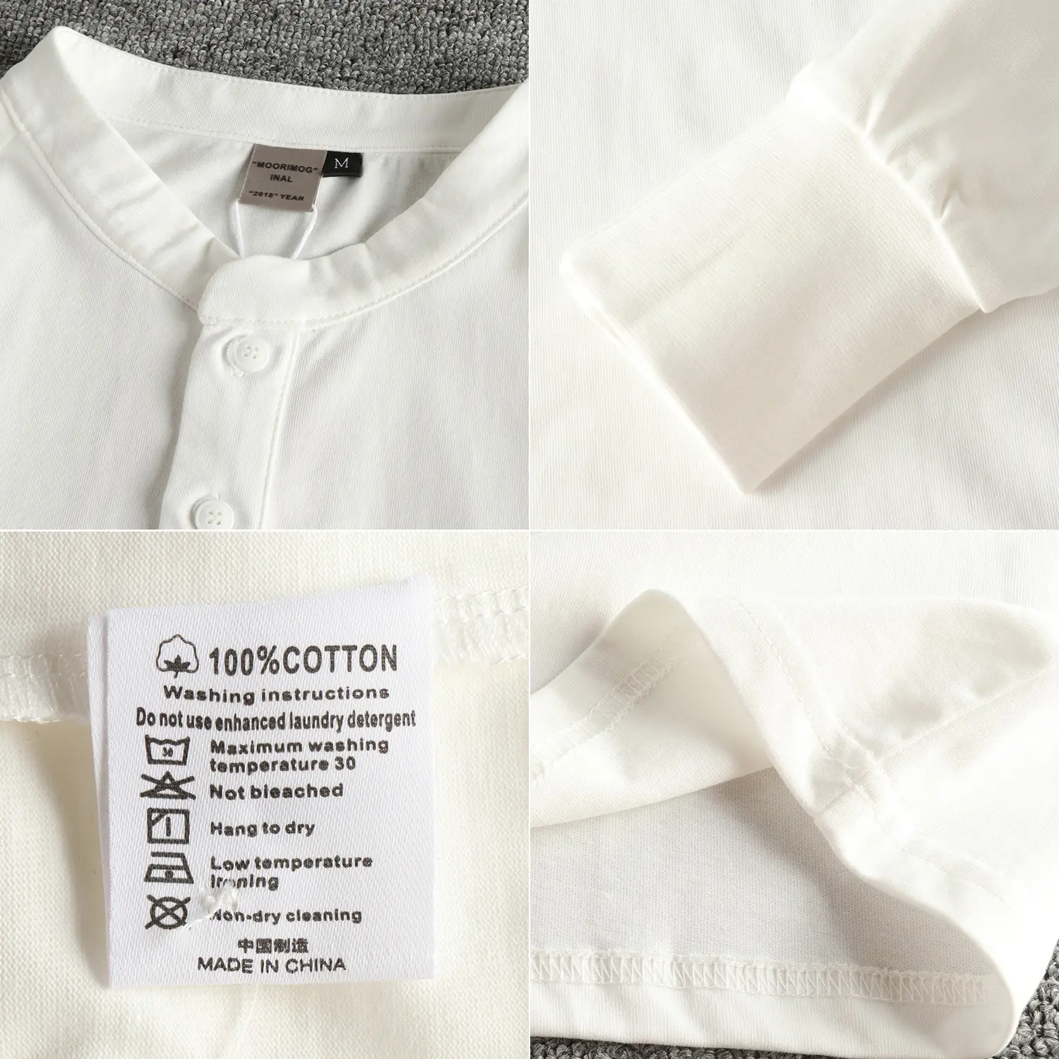 Autumn New American Retro Long Sleeve Henry Collar Solid Color T-shirt Men's Simple 100% Cotton Washed Casual Tough Guy Tops