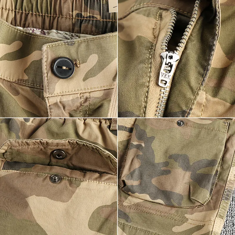 2025 Summer New American Retro Woven Multi-Pocket Camouflage Cargo Shorts Men's 97% Cotton Washed Casual Straight 5-point Pants