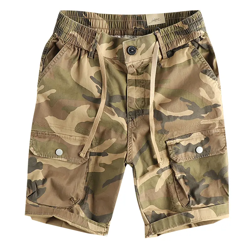 2025 Summer New American Retro Woven Multi-Pocket Camouflage Cargo Shorts Men's 97% Cotton Washed Casual Straight 5-point Pants