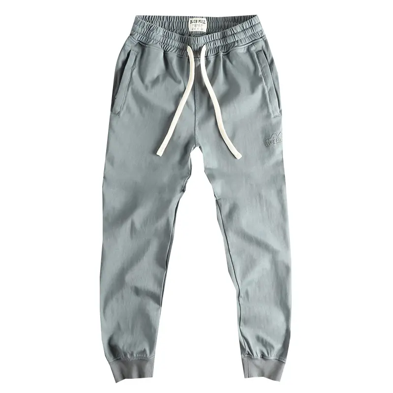 2025 Autumn New American Retro Knitted Letter Embroidery Sweatpants Men's 100% Cotton Drawstring Casual Sports Ankle-tied Pants