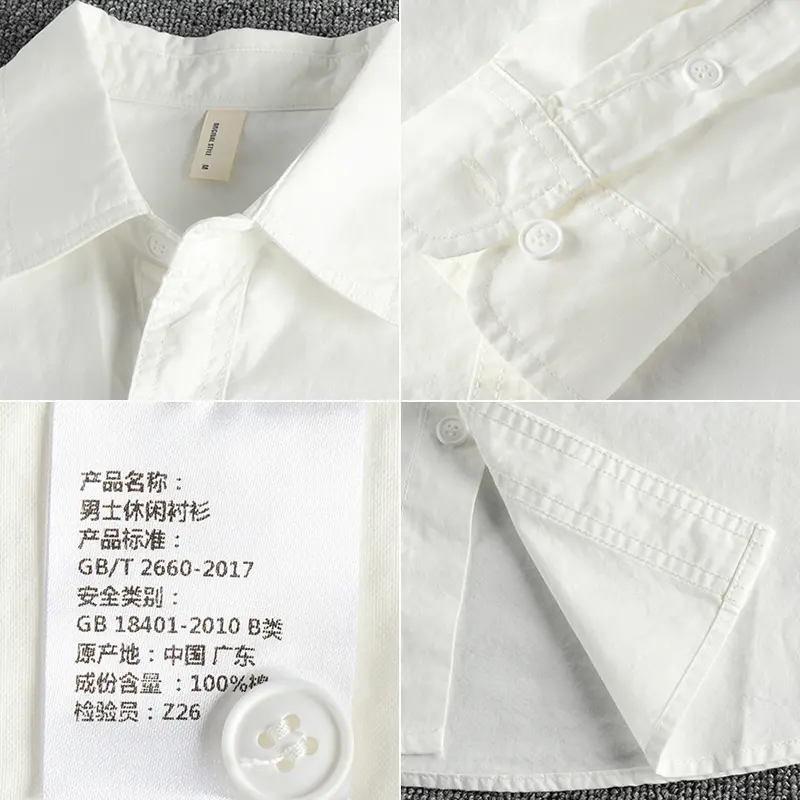 Autumn Japanese Retro Long-Sleeve Woven Letter Printed Cargo Shirt Men's Simple 100% Cotton Washed Double Pocket Casual Blouses
