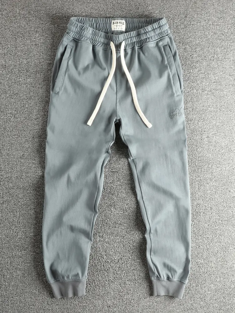 2025 Autumn New American Retro Knitted Letter Embroidery Sweatpants Men's 100% Cotton Drawstring Casual Sports Ankle-tied Pants