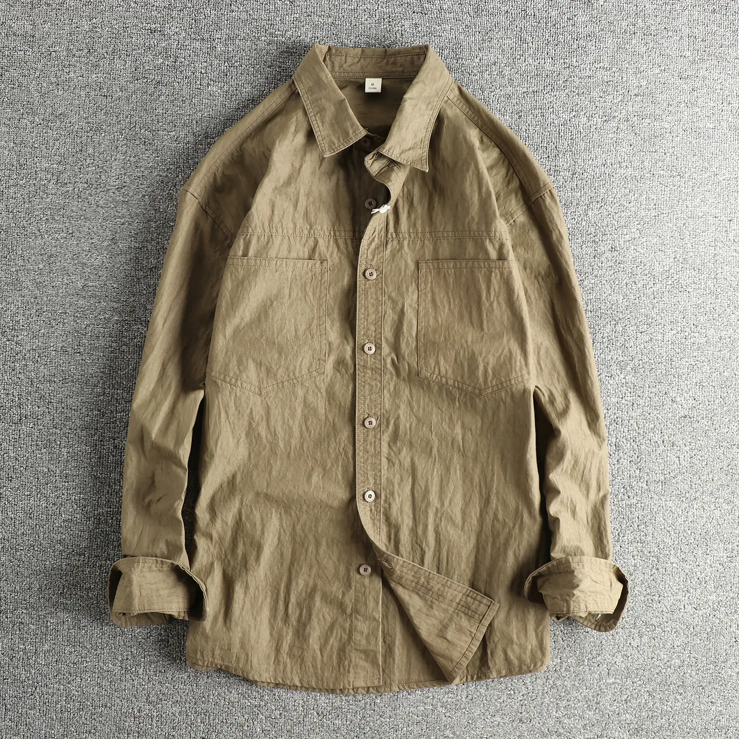 Autumn New Japanese Retro Long-sleeved Lapel Blended Quick-drying Outdoor Shirt Men's Simple Double Pockets Loose Casual Blouses