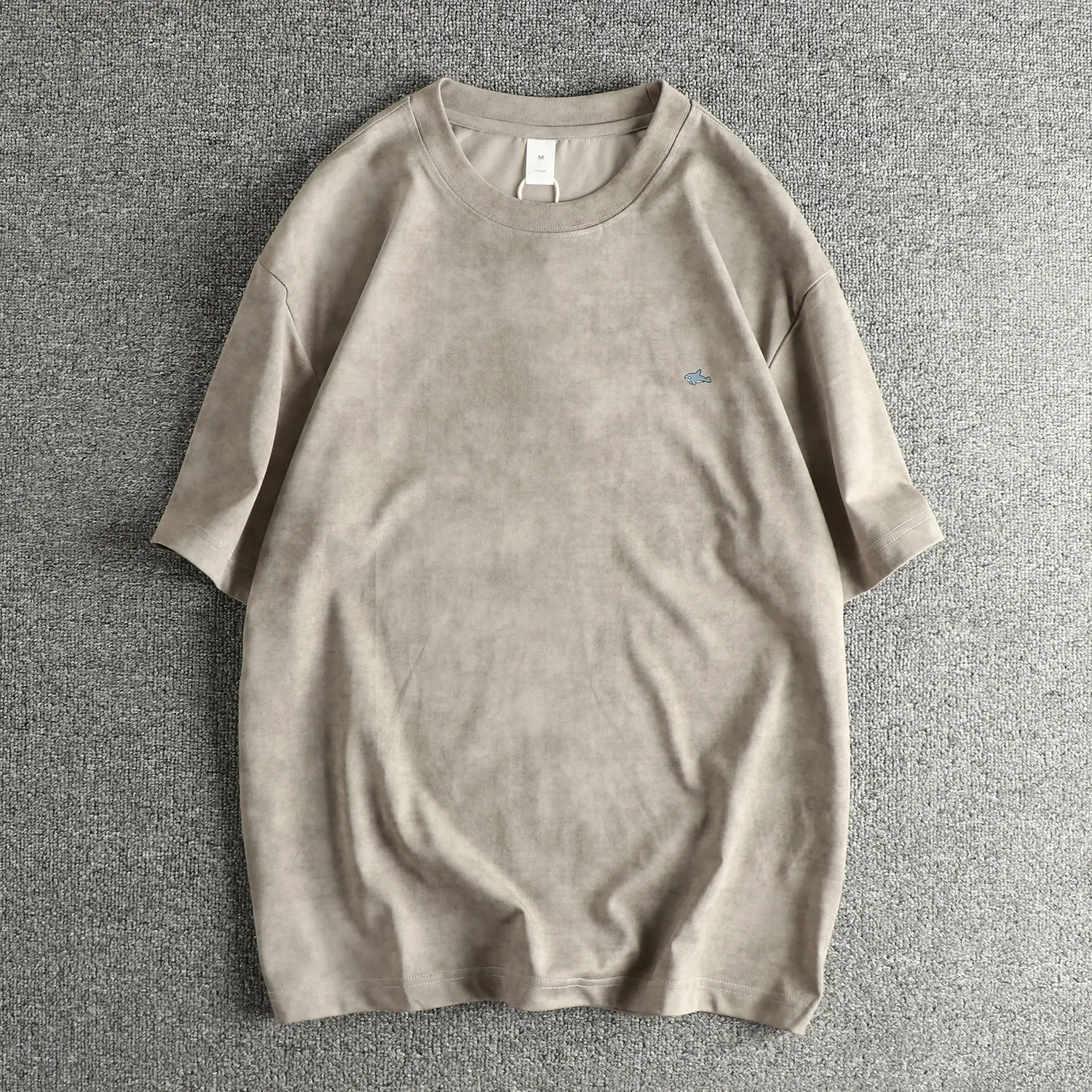 2025 Summer New American Retro Short Sleeve O-neck Whale Embroidery T-shirt Men's Simple 65% Cotton Washed Casual Loose Tops