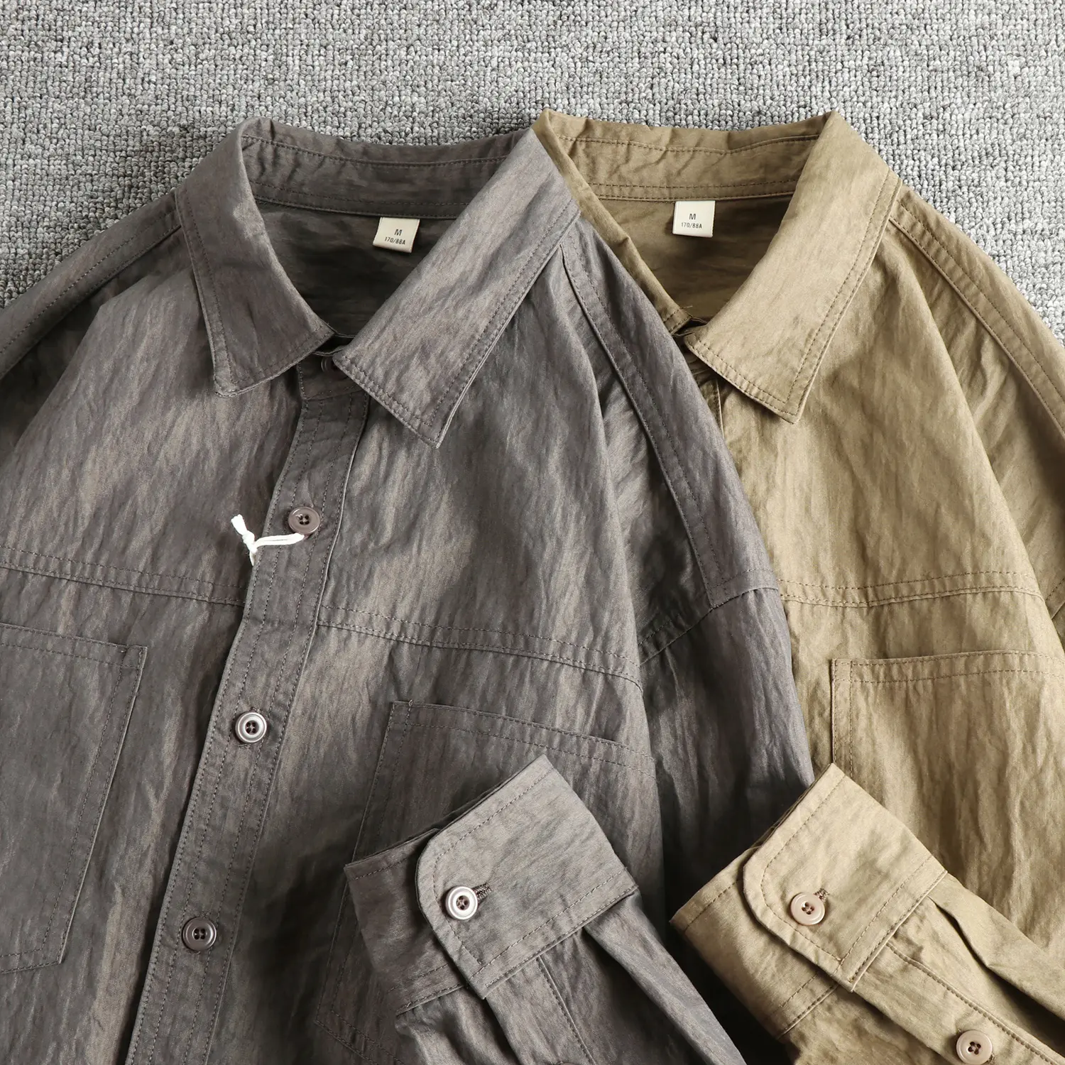 Autumn New Japanese Retro Long-sleeved Lapel Blended Quick-drying Outdoor Shirt Men's Simple Double Pockets Loose Casual Blouses