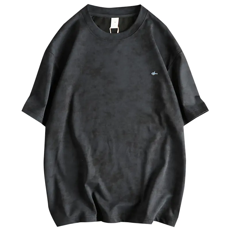 2025 Summer New American Retro Short Sleeve O-neck Whale Embroidery T-shirt Men's Simple 65% Cotton Washed Casual Loose Tops