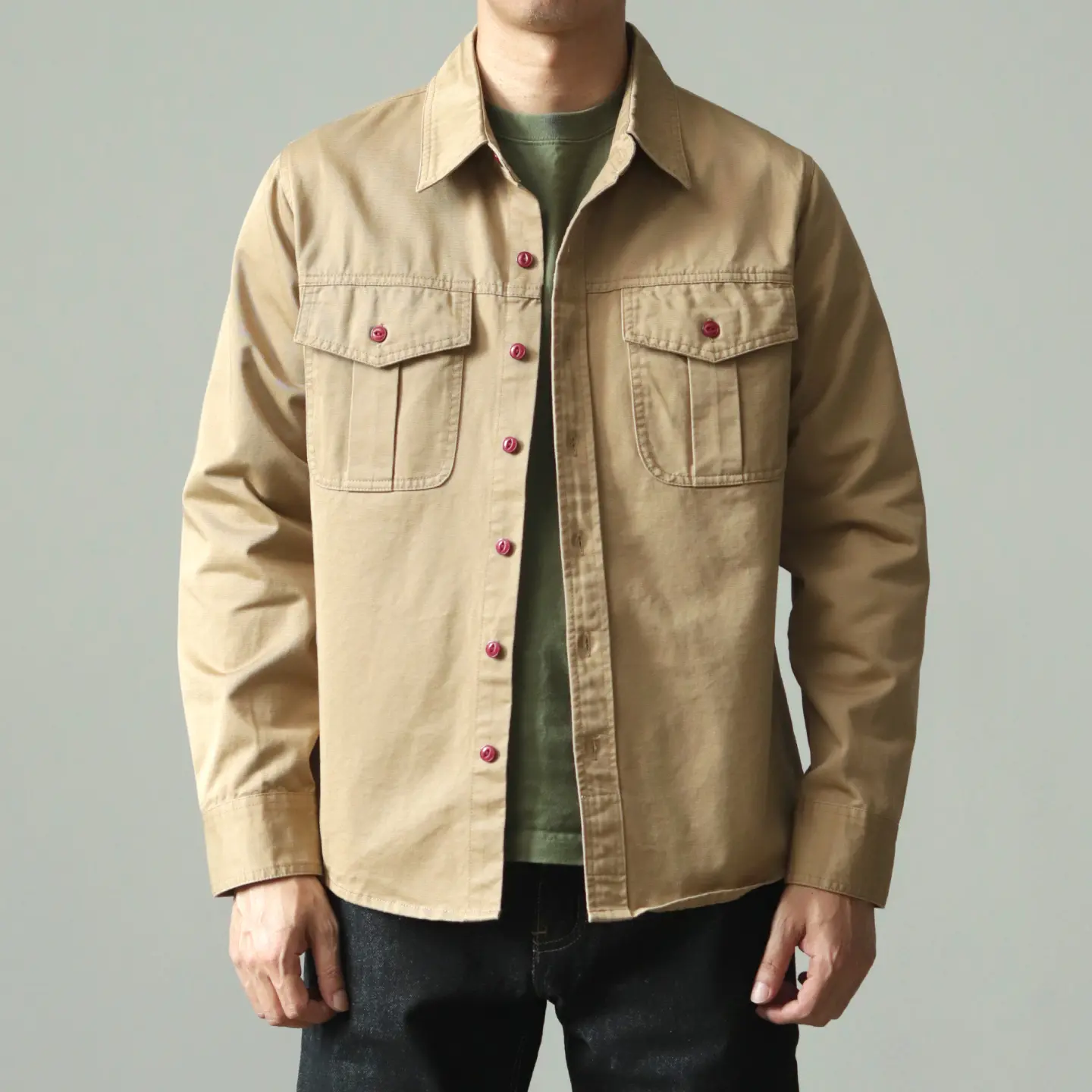 Autumn New Japanese Retro Long-Sleeve Lapel Woven Engineer Shirt Men's Amekaji 100% Cotton Washed Double Pocket Casual Blouses